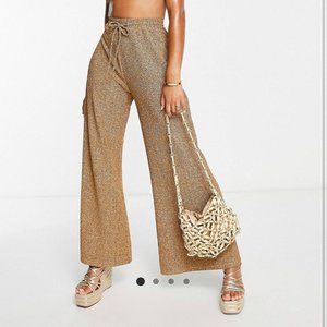 NWT South Beach Oversized metallic beach pants in gold US 6